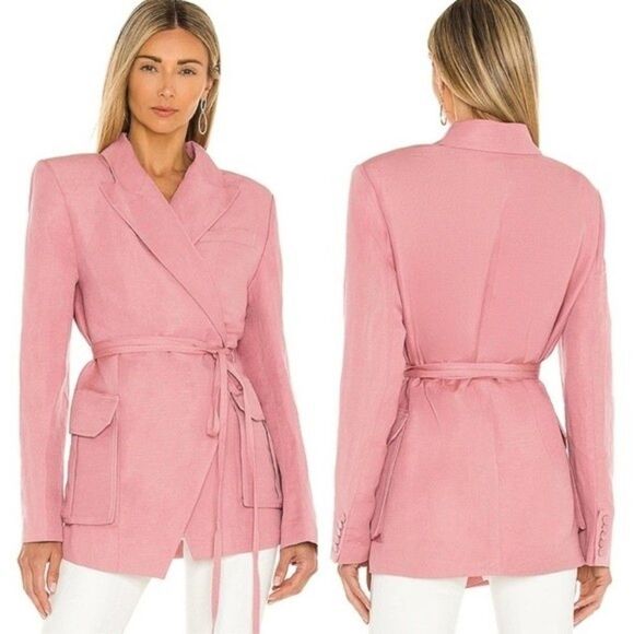 Revolve L’Academie Lightweight Blazer Jacket Padded Shoulders Dusty Rose XXS - Picture 1 of 7